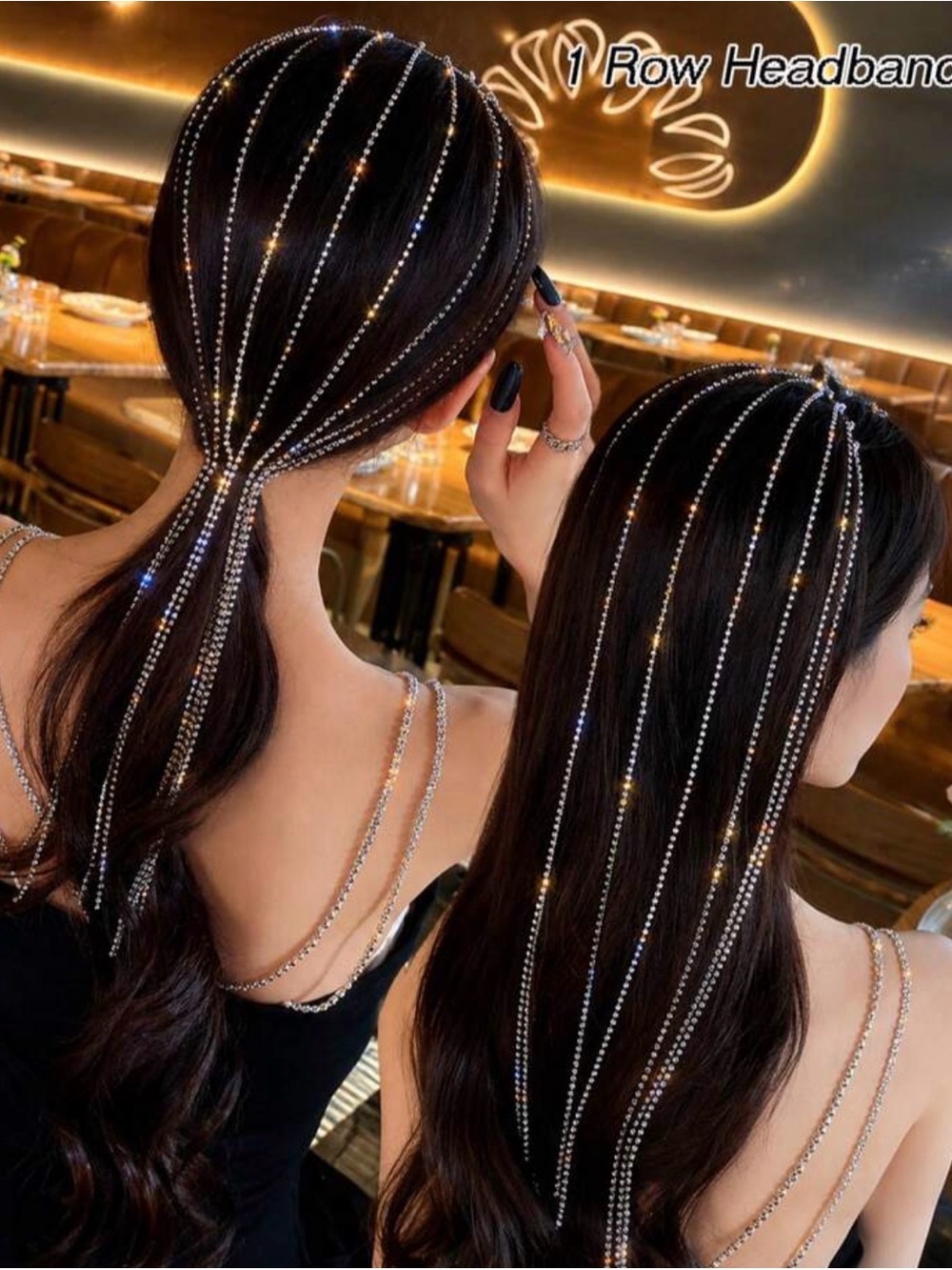 Silver Draped Rhinestone Hair Chains